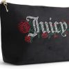 Juicy Couture Black Makeup Bag Cosmetics Organizer Travel Essentials Top Zip Pouch Velour Rhinestone Roses makeup remover