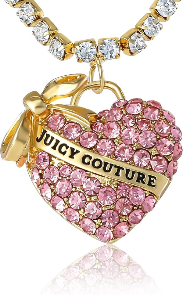 Juicy Couture Clear and Pink Pave Crystal Heart Tennis Necklace 16"+2", Heart Jewelry, Juicy Gifts-4