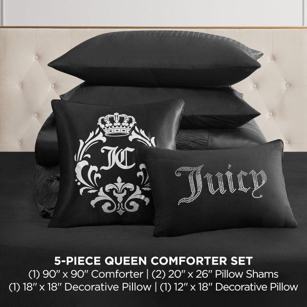 Juicy Couture Glam Night Black Stripe Queen/Full Size Comforter Bedding Set Ensemble - 5 Piece Set juicy seafood