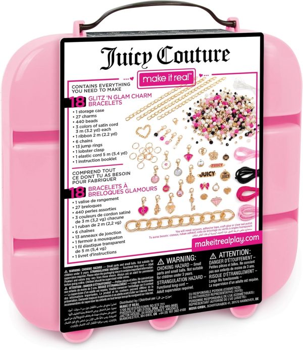 Make It Real Juicy Couture: Glitz ‘N Glam Charm Bracelets - 494pc DIY Kit, Design & Create 18 Cord & Ribbon Bracelets, Bead Jewelry, Storage Case, Girls & Kids 8+-1