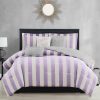 Juicy Couture Cabana Stripe Reversible Bedding Set - Queen/Full Size - Lavender/White Stripe Print – 6 Piece Set – Includes 1 90" x 90" Comforter, 3 Decorative Pillows, 2 Shams-0