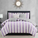 Juicy Couture Cabana Stripe Reversible Bedding Set - Queen/Full Size - Lavender/White Stripe Print – 6 Piece Set – Includes 1 90" x 90" Comforter, 3 Decorative Pillows, 2 Shams-0