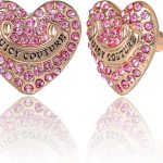 Juicy Couture Logo Heart Stud Earrings for Women with Stone Embellishments, Rhodium or Gold-Tone Heart Earrings, Juicy Gifts-0