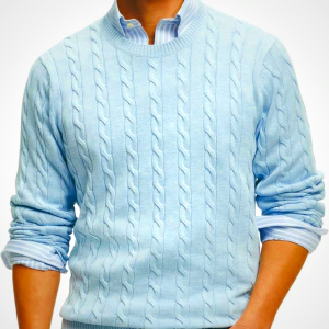 Brooks Brothers Men's Long Sleeve Crew Neck Supima Cotton Sweater, Light Blue, Medium