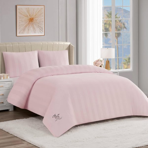 Juicy Couture Jenny Velour Striped Jacquard Queen/Full Size Duvet Cover Bedding Set Ensemble - Pink 3 Piece Set-4