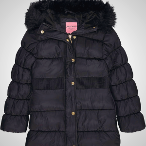 Juicy Couture Girls Coat, Faux Fur Hooded Winter Jacket, Warm Padded Parka Hoodie, Kids Heavyweight Winter Coat