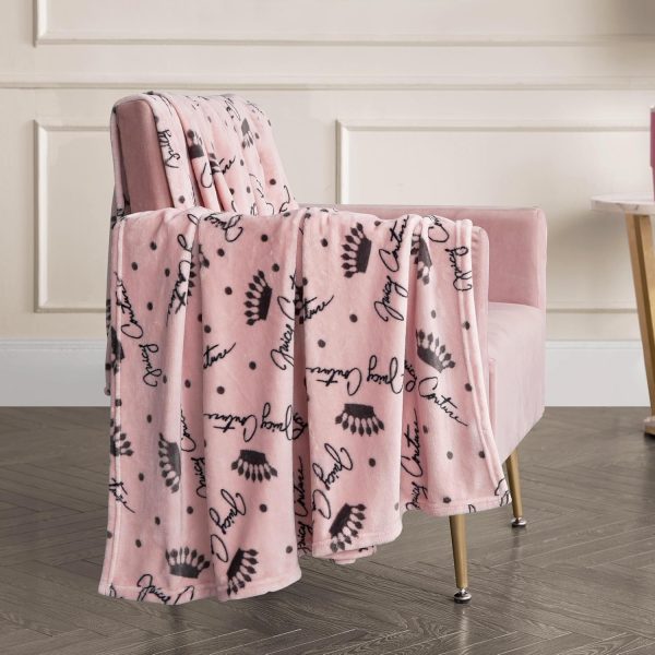 Juicy Couture - Throw Blanket | Crown Royal | Plush and Cozy | Decorative Blankets for Sofas, Chairs and Beds| Luxurious and Soft | Chic Home Decor | Measures 50" x 70" | Blush/Grey-2