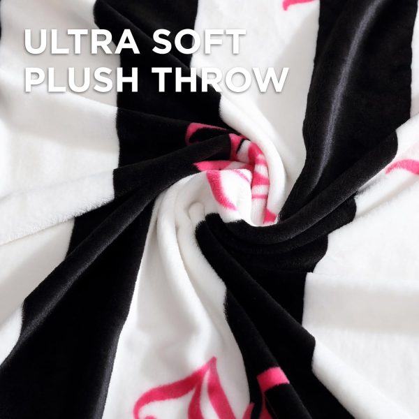Juicy Couture Cabana Plush Black Striped 50"X70" Fuzzy Throw Blanket - Luxurious Microfiber Plush Blanket for Ultimate Comfort and Cozy Warmth black
