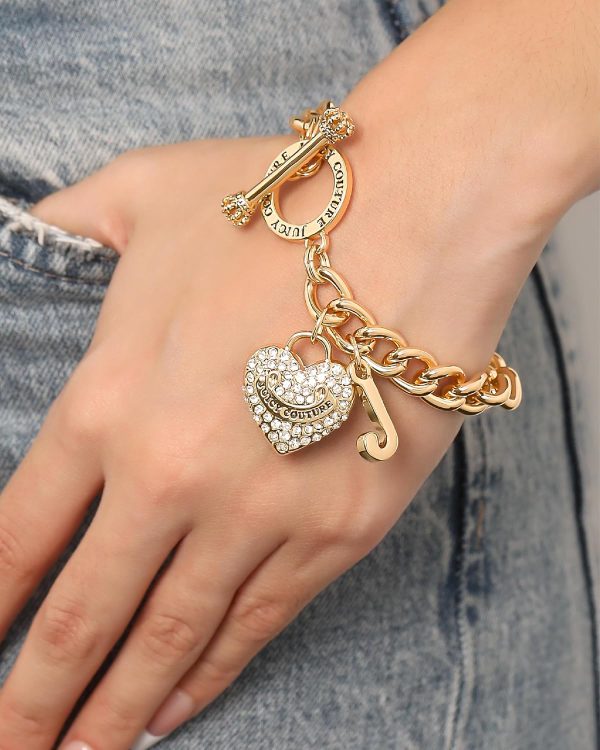Juicy Couture Bracelet 7-7.5", Goldtone Heart Charm and Toggle Bracelets for Women, Juicy Jewelry-1
