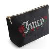 Juicy Couture Black Makeup Bag Cosmetics Organizer Travel Essentials Top Zip Pouch Velour Rhinestone Roses-3