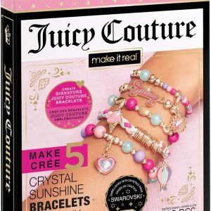 Make It Real - Juicy Couture Mini Crystal Sunshine - DIY Charm Bracelet Making Kit - Friendship Bracelet Kit with Swarovski Crystal Charms - Arts & Crafts Bead Kit for Girls - Makes 5 Bracelets couture font