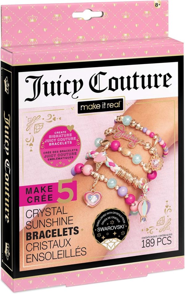 Make It Real - Juicy Couture Mini Crystal Sunshine - DIY Charm Bracelet Making Kit - Friendship Bracelet Kit with Swarovski Crystal Charms - Arts & Crafts Bead Kit for Girls - Makes 5 Bracelets couture font