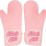 Paris Hilton Oven Mitt Set with Iconic That's HOT Design, Heat Resistant Pot Holders Featuring Non-Slip Textured Silicone Grips, 2-Piece Set, Pink mitto