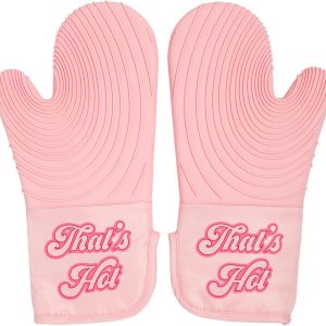 Paris Hilton Oven Mitt Set with Iconic That's HOT Design, Heat Resistant Pot Holders Featuring Non-Slip Textured Silicone Grips, 2-Piece Set, Pink mitto