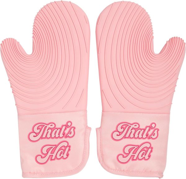 Paris Hilton Oven Mitt Set with Iconic That's HOT Design, Heat Resistant Pot Holders Featuring Non-Slip Textured Silicone Grips, 2-Piece Set, Pink mitto