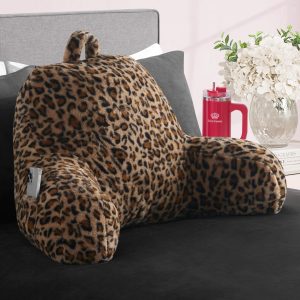 Juicy Couture Faux Fur Leopard Backrest Pillow - 30"x17" Supportive Bed Rest Pillow for Reading, Gaming, or Relaxing couture by rojita
