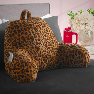 Juicy Couture Faux Fur Leopard Backrest Pillow - 30"x17" Supportive Bed Rest Pillow for Reading, Gaming, or Relaxing