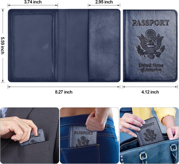 Passport and Vaccine Card Holder Combo, Passport Holder with Vaccine Card Slot, Passport Wallet, Passport Cover, Passport Case, Passport Holder for Women and Men(AB-Dark blue) cardamom