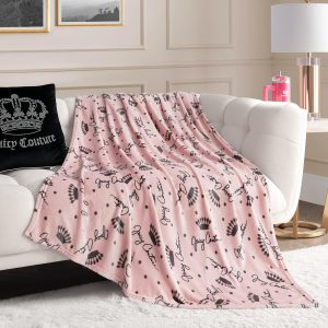 Juicy Couture - Throw Blanket | Crown Royal | Plush and Cozy | Decorative Blankets for Sofas, Chairs and Beds| Luxurious and Soft | Chic Home Decor | Measures 50" x 70" | Blush/Grey-0
