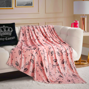 Juicy Couture - Throw Blanket | Crown Royal | Plush and Cozy | Decorative Blankets for Sofas, Chairs and Beds| Luxurious and Soft | Chic Home Decor | Measures 50" x 70" | Blush/Grey