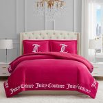 Juicy Couture - Comforter Set - Gothic Design Bedding - Queen - 3 Piece Set Includes (1) 90" x 92" Comforter and (2) 20" x 26" Shams - Wrinkle Resistant - Premium Bedroom Decor - Hot Pink couture pronunciation
