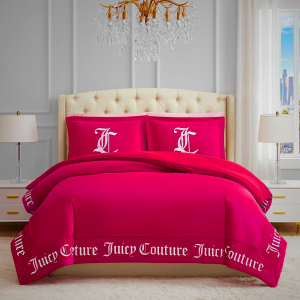 Juicy Couture - Comforter Set - Gothic Design Bedding - Queen - 3 Piece Set Includes (1) 90" x 92" Comforter and (2) 20" x 26" Shams - Wrinkle Resistant - Premium Bedroom Decor - Hot Pink