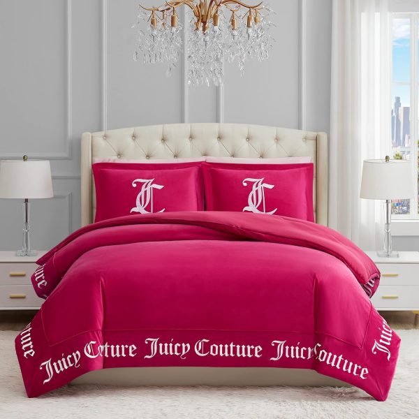 Juicy Couture - Comforter Set - Gothic Design Bedding - Queen - 3 Piece Set Includes (1) 90" x 92" Comforter and (2) 20" x 26" Shams - Wrinkle Resistant - Premium Bedroom Decor - Hot Pink couture pronunciation