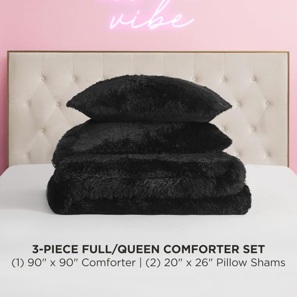 Juicy Couture Shaggy Faux Fur Black Full/Queen Comforter Set - Soft and Cozy 3-Piece Machine Washable Bedding Comforter and Sham Set furmark