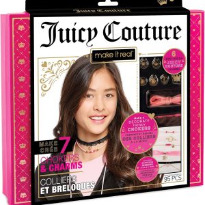 Make It Real Juicy Couture: Chokers & Charms Kit - Create 7 Unique Necklaces, 102 Pieces, 7 Trendy Chokers, 6 Juicy Charms, Tweens & Girls, Elastic Fitted Necklaces, DIY Bead Jewelry Kit, Ages 8+-0