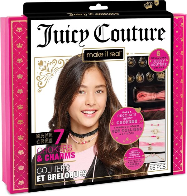 Make It Real Juicy Couture: Chokers & Charms Kit - Create 7 Unique Necklaces, 102 Pieces, 7 Trendy Chokers, 6 Juicy Charms, Tweens & Girls, Elastic Fitted Necklaces, DIY Bead Jewelry Kit, Ages 8+ real estate