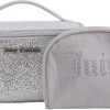Juicy Couture Silver Makeup Bag Cosmetics Organizer Travel Essentials Train Case Coin Purse Glitter Rhinestone Velour couture club