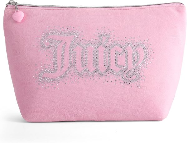 Juicy Couture Red Makeup Bag Cosmetics Organizer Travel Essentials Top Zip Pouch Rhinestone Velour red