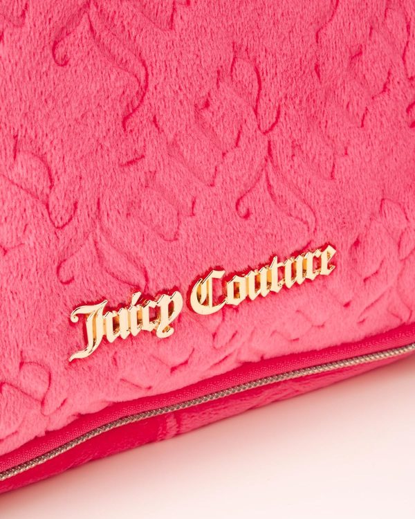 Juicy Couture Pink Makeup Bag Cosmetics Organizer Travel Essentials Hanging Hook Velour Logo juicy seafood restaurant