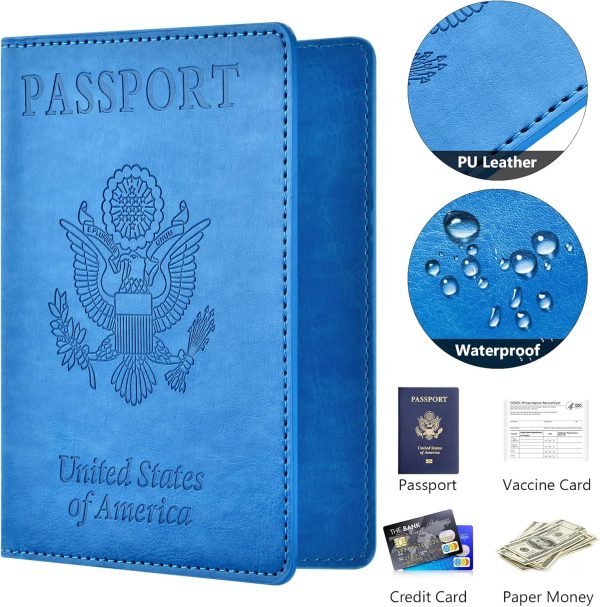 Eoehro Unisex-Adult Passport and Vaccine Card Holder Combo, Sky Blue, Faux Leather, RFID Protected vaccines for children