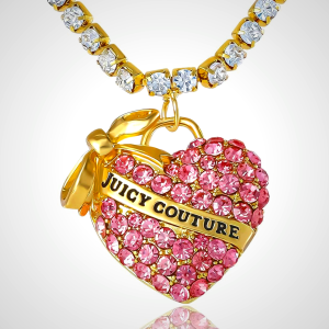 Juicy Couture Pink Crystal Heart Tennis Necklace 16+2 Inch