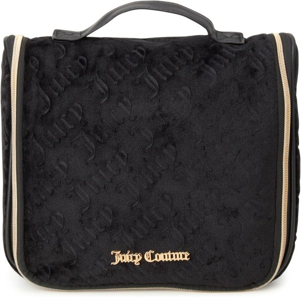 Juicy Couture Pink Makeup Bag Cosmetics Organizer Travel Essentials Hanging Hook Velour Logo makeup by mario