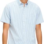 Brooks Brothers Men's Short Sleeve Button Down Washed Cotton Seersucker Stripe Sport Shirt, Blue Stripe, Large-0