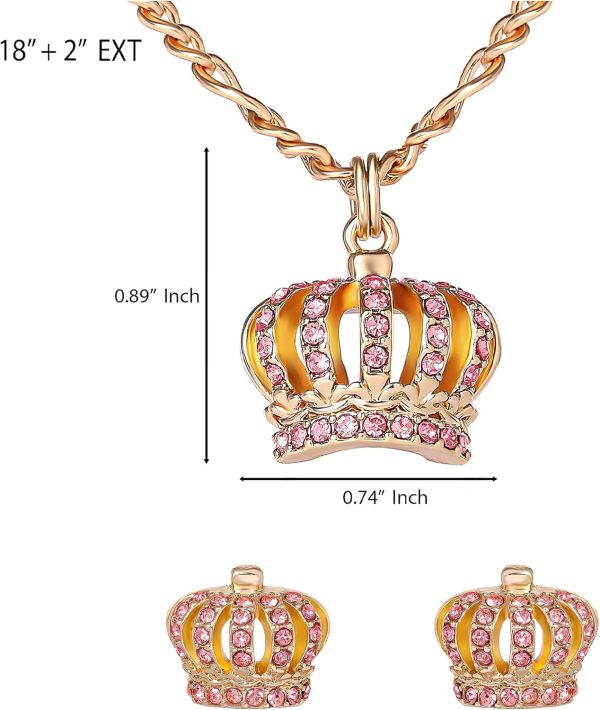 Juicy Couture Necklace and Crown Stud Earrings for Women with Pink Crystals, Gold Tone Jewelry Set-4