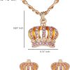 Juicy Couture Necklace and Crown Stud Earrings for Women with Pink Crystals, Gold Tone Jewelry Set necklace lengths