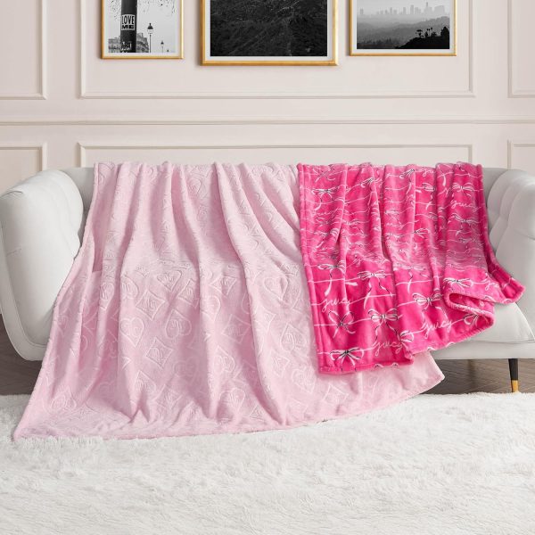 Juicy Couture Plush Throw Blanket Set - 2 Piece Set: 50" x 70" & 60"x 90", Royal Embossed/Bow juicy beauty