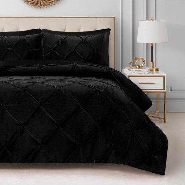 Juicy Couture Kiss Pleat Plush Micromink Black Full/Queen Comforter Set - Cozy 3 Piece Bedding Ensemble pleated