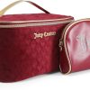 Juicy Couture Red Makeup Bag Cosmetics Organizer Travel Essentials Train Case Coin Purse Velour Heart Faux Leather Rhinestone redfin