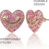 Juicy Couture Logo Heart Stud Earrings for Women with Stone Embellishments, Rhodium or Gold-Tone Heart Earrings, Juicy Gifts-4
