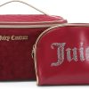 Juicy Couture Red Makeup Bag Cosmetics Organizer Travel Essentials Train Case Coin Purse Velour Heart Faux Leather Rhinestone makeup remover