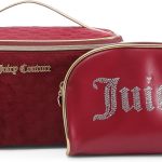 Juicy Couture Red Makeup Bag Cosmetics Organizer Travel Essentials Train Case Coin Purse Velour Heart Faux Leather Rhinestone makeup remover