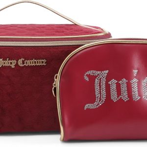 Juicy Couture Red Makeup Bag Cosmetics Organizer Travel Essentials Train Case Coin Purse Velour Heart Faux Leather Rhinestone makeup remover