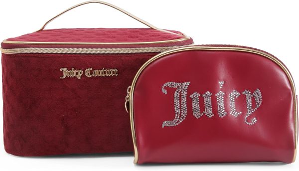 Juicy Couture Red Makeup Bag Cosmetics Organizer Travel Essentials Train Case Coin Purse Velour Heart Faux Leather Rhinestone makeup remover