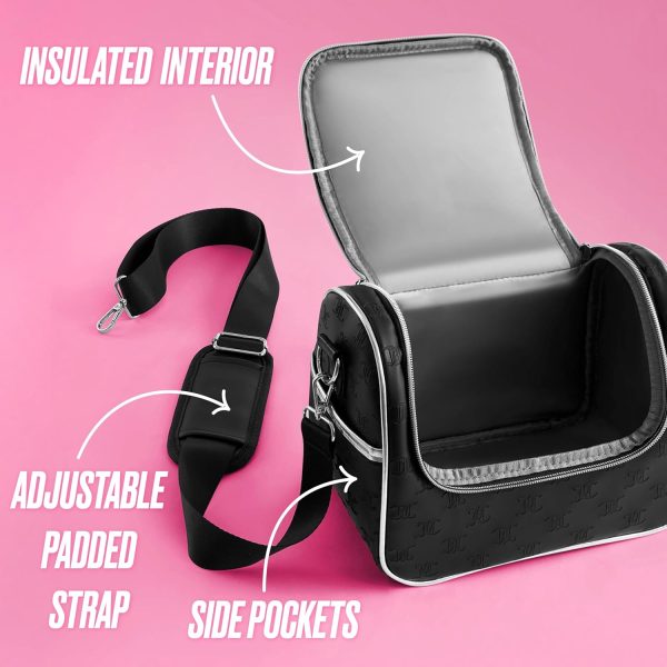 Juicy Couture Insulated Lunch Bag – Stylish Cooler Tote with Adjustable Crossbody Strap, Debossed Logo, Black – Women's Lunch Box Bag for Work, School, Travel lunch box