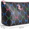 Juicy Couture Black Makeup Bag Cosmetics Organizer Travel Essentials Top Zip Pouch Multi Color Bow juicy seafood restaurant