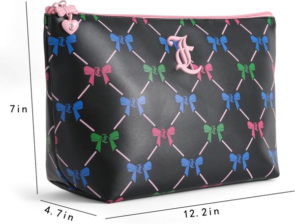 Juicy Couture Black Makeup Bag Cosmetics Organizer Travel Essentials Top Zip Pouch Multi Color Bow juicy seafood restaurant